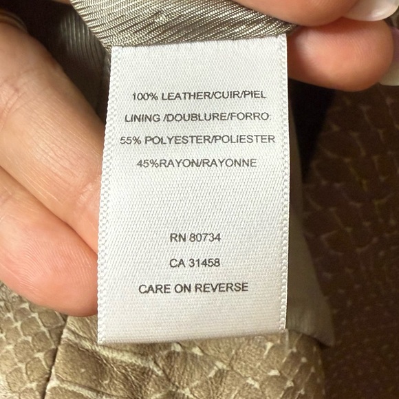 BCBGMAXAZRIA 100% Genuine Leather Tan Snakeskin Longlined Layering Fall Jacket - Picture 6 of 11